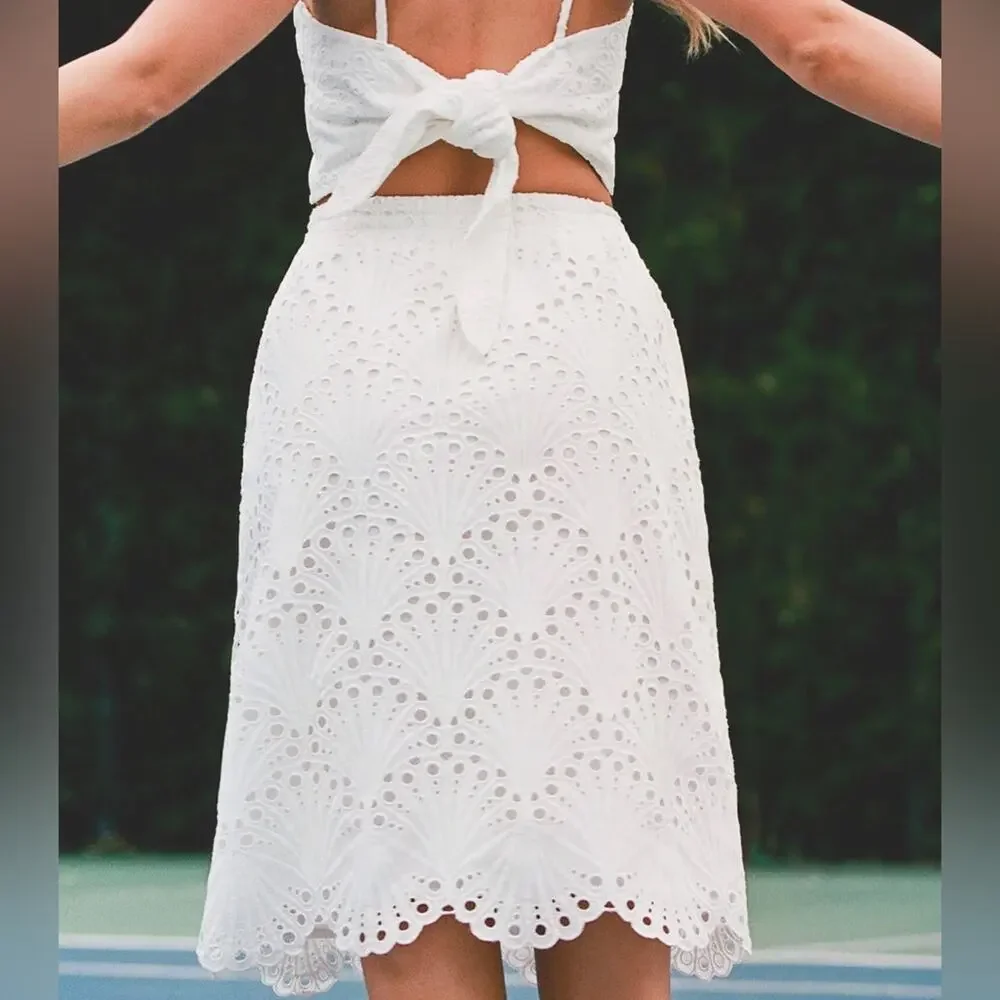 NWT Andie Swim The Mona Eyelet Scalloped Pull On Midi Skirt Coconut White Sz XS